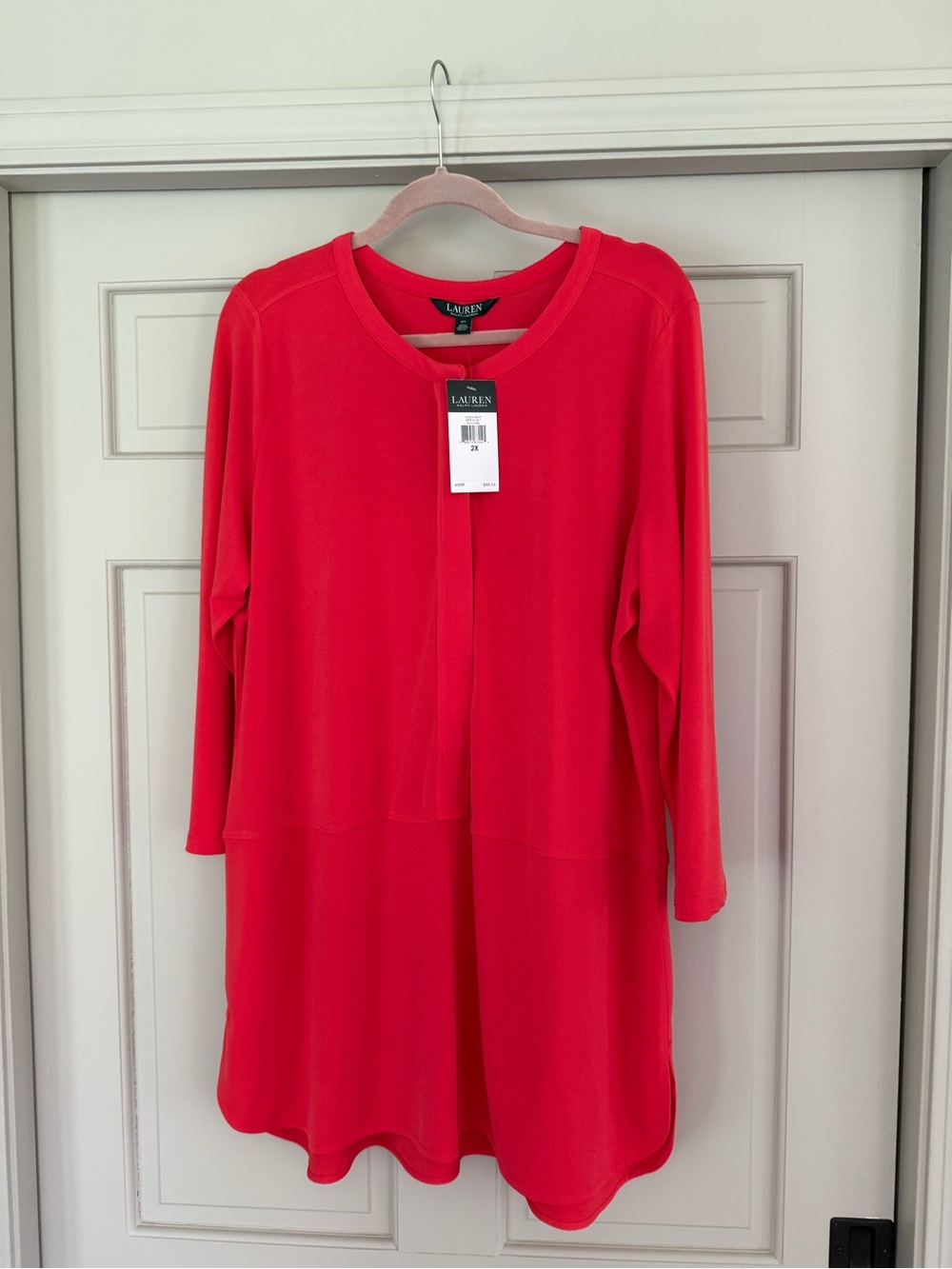 Lauren Ralph Lauren 2X Coral Tunic Dress Jersey Stretch Long Sleeve NWT $89